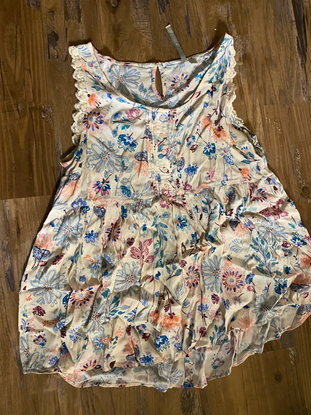 LC Lauren Conrad Cream Floral Button-Front Sleeveless Blouse